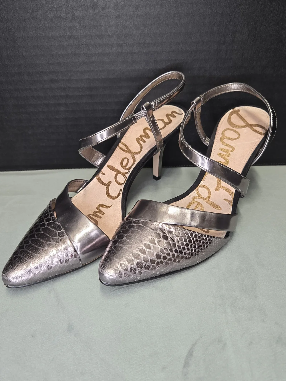 Sam Edelman Metallic Silver Pointed-Toe Slingback Heels